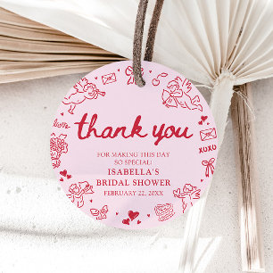 Hand Drawn Pink Red Hearts Valentine Bridal Shower Favour Tags