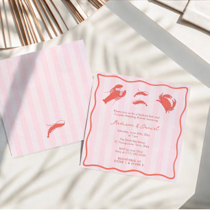 Hand-Drawn Pink Red Seafood Boil Couples Shower Invitation