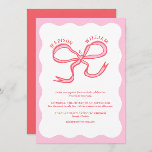 Hand Drawn Pink Red Wavy Wedding Invitation
