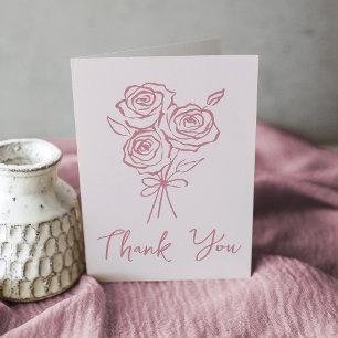 Hand-Drawn Pink Rose Bouquet Bridal Shower Thank You Card
