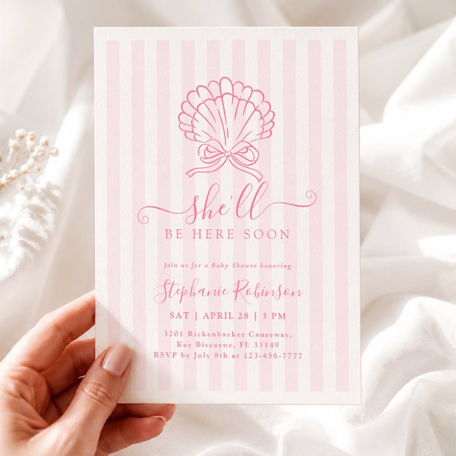Hand Drawn Pink Seashell Baby Shower Invitation (Creator Uploaded)