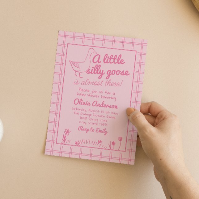 Hand Drawn Pink Silly Goose Baby Girl Shower Invitation (Creator Uploaded)