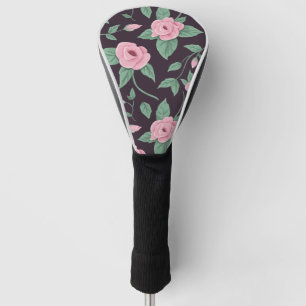 Hand Drawn Pink Spring Rose Pattern Golf Head Cover