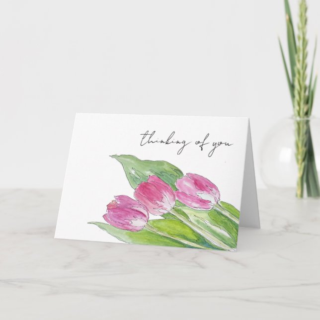 Hand Drawn Pink Spring Tulip Sketch Greeting Card (Front)