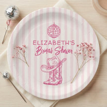 Hand Drawn Pink Stripes Western Cowgirl Disco Ball