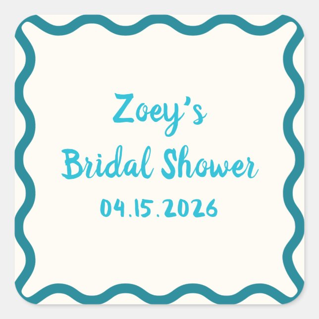 Hand Drawn Pink Wavy Border Bridal Shower Cute Square Sticker (Front)