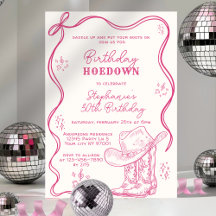Hand Drawn Pink Western Birthday Hoedown Party