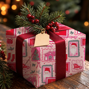 Hand Drawn Pink Whimsical Christmas Doodles Wrapping Paper