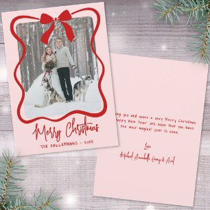 Hand Drawn Pink Whimsical Christmas Holiday Card