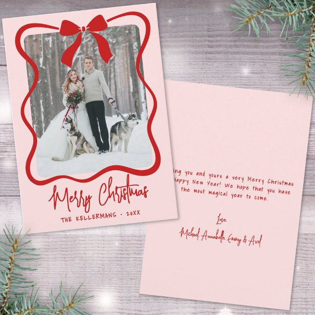 Hand Drawn Pink Whimsical Christmas Holiday Card (Hand Drawn Pink Whimsical Christmas Holiday Card)