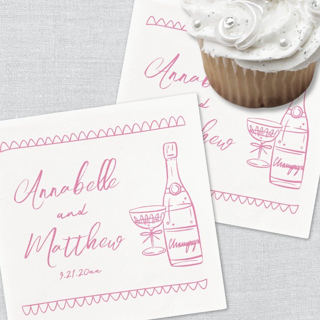 Hand Drawn pink Whimsical Wedding Napkin (Hand Drawn pink Whimsical Wedding Napkins)