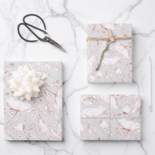 Hand-drawn Pink Wildflowers Sketch Pattern Elegant Wrapping Paper Sheet