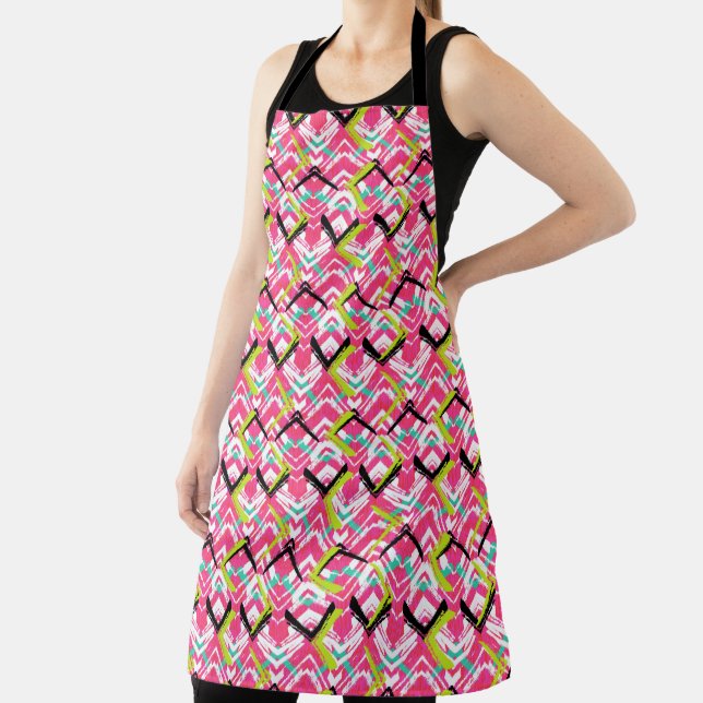 Hand Drawn Pink Zig Zag Pattern Apron (Insitu)