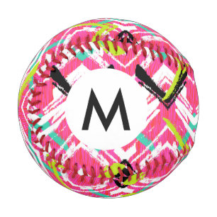 Hand Drawn Pink Zig Zag Pattern Baseball