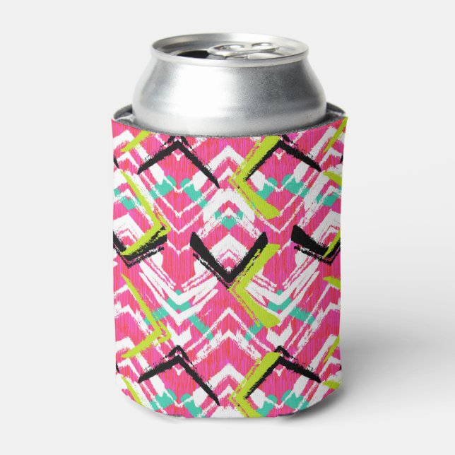 Hand Drawn Pink Zig Zag Pattern Can Cooler (Can Front)