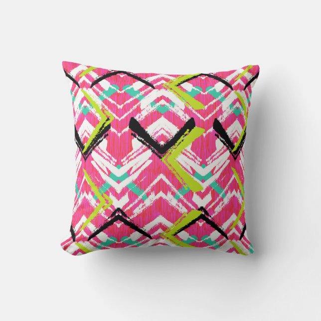 Hand Drawn Pink Zig Zag Pattern Cushion (Front)