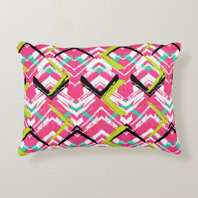 Hand Drawn Pink Zig Zag Pattern Decorative Cushion (Front)