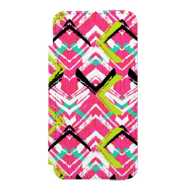 Hand Drawn Pink Zig Zag Pattern Incipio iPhone Wallet Case (Folio Front)