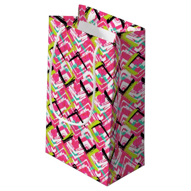 Hand Drawn Pink Zig Zag Pattern Small Gift Bag (Back Angled)