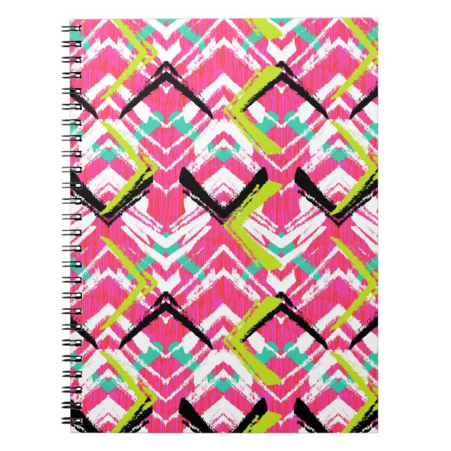 Hand Drawn Pink Zig Zag Pattern Spiral Notebook (Front)