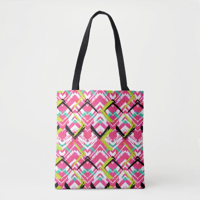 Hand Drawn Pink Zig Zag Pattern Tote Bag (Front)