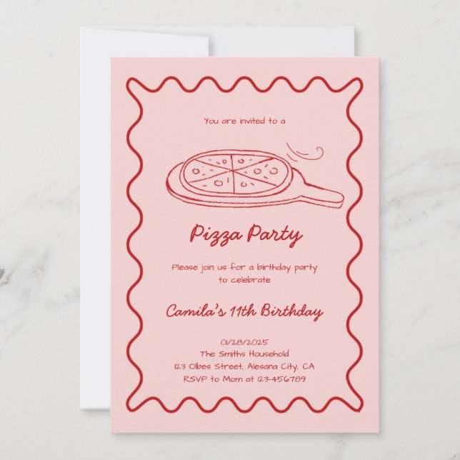 Hand Drawn Pizza Birthday Invitation Whimsical (Front)