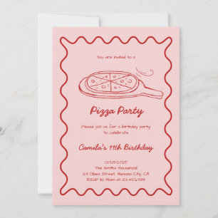 Hand Drawn Pizza Birthday Invitation Whimsical