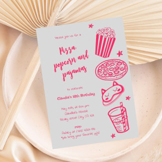 Hand Drawn Pizza Popcorn and Pyjamas Invitation