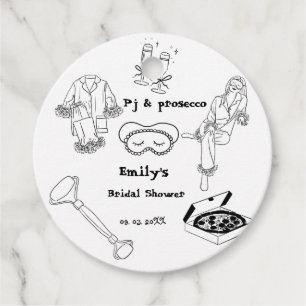 Hand Drawn Pj And Prosecco Bridal Shower  Favour Tags