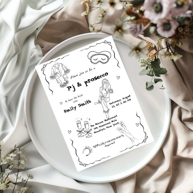 Hand Drawn Pj And Prosecco Bridal Shower  Invitation (Creator Uploaded)
