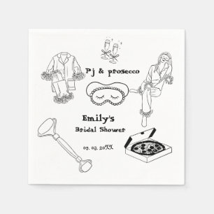 Hand Drawn Pj And Prosecco Bridal Shower  Napkin