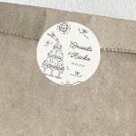 Hand Drawn Playful Whimsical Retro French Wedding Classic Round Sticker<br><div class="desc">Add a fun, personal touch to your wedding with this Hand Drawn Playful Whimsical Retro French Wedding Classic Round Sticker! Featuring quirky hand-drawn elements, vintage-inspired French design, and playful details, this label is perfect for sealing invitations, party favours, or decor. Ideal for boho, retro, or French-themed weddings. Customisable with your...</div>
