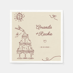 Hand Drawn Playful Whimsical Retro French Wedding Napkin