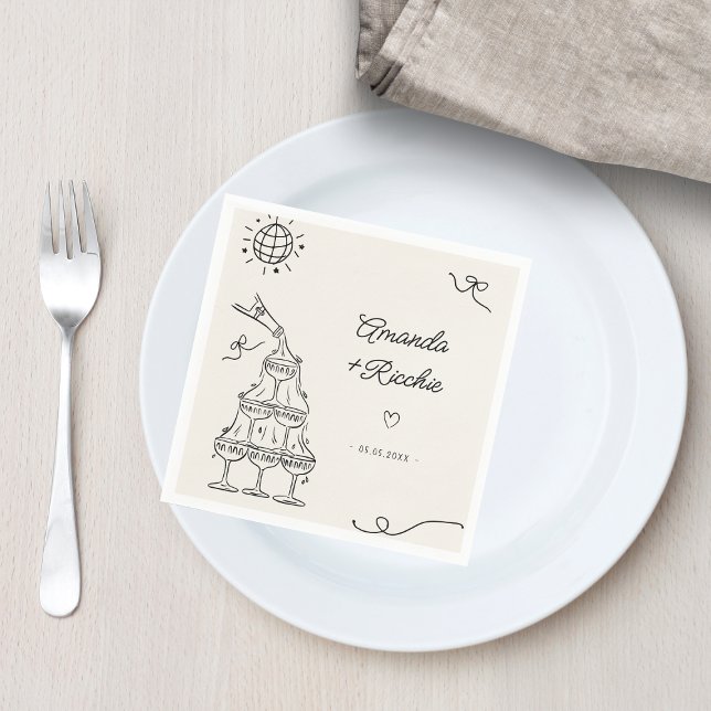 Hand Drawn Playful Whimsical Retro French Wedding Napkin (Creator Uploaded)