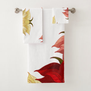 Hand Drawn Poinsettia Bath Towel Set