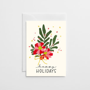 Hand-Drawn Poinsettia Bouquet Cream Color Holiday Card