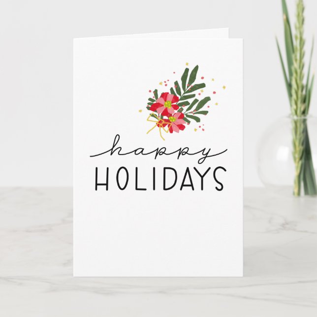 Hand-Drawn Poinsettia Bouquet Illustration Holiday Card (Front)