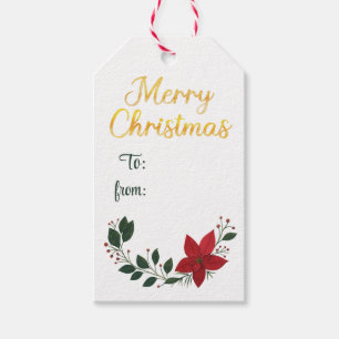 Hand Drawn Poinsettia Flower Merry Christmas Gift Tags