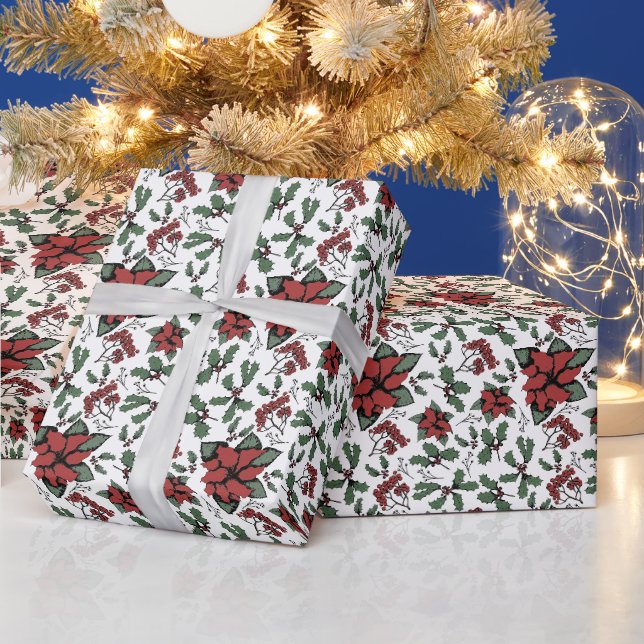 Hand-Drawn Poinsettia Wrapping Paper (Holidays)
