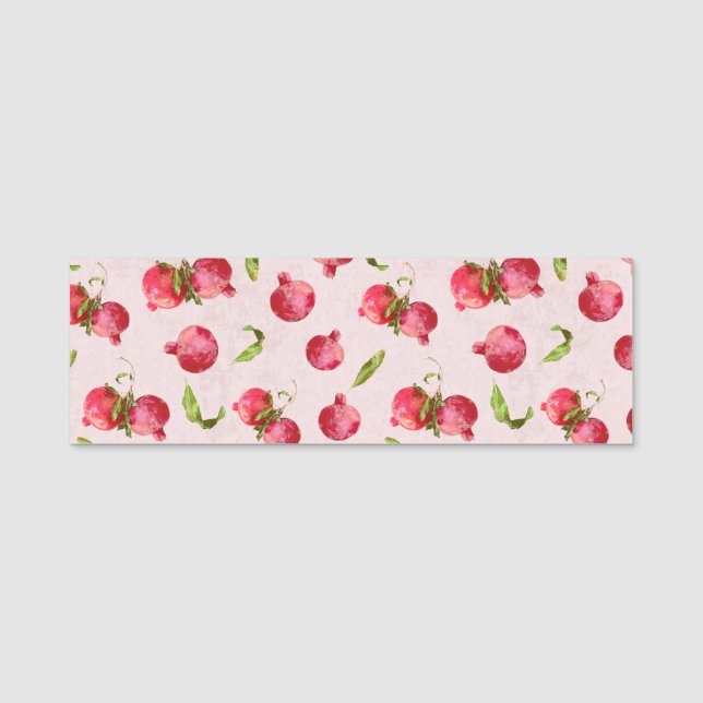 Hand Drawn Pomegranate Botanical Illustration Name Tag (Front)
