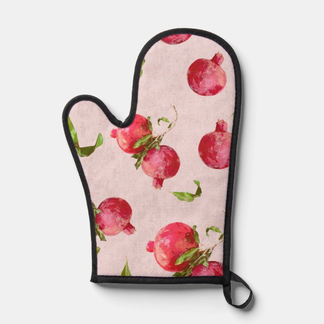Hand Drawn Pomegranate Botanical Illustration Oven Mitt (Front)