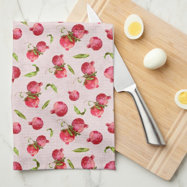 Hand Drawn Pomegranate Botanical Illustration Tea Towel (Quarter Fold)