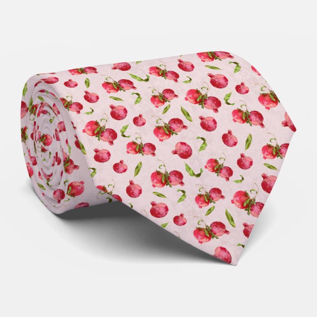 Hand Drawn Pomegranate Botanical Illustration Tie (Rolled)
