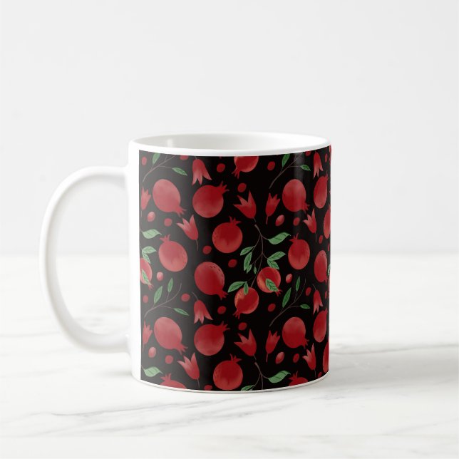 Hand-drawn Pomegranate Fruits Seamless Pattern Coffee Mug (Left)