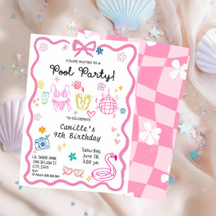 Hand Drawn Pool Party Birthday Invitation