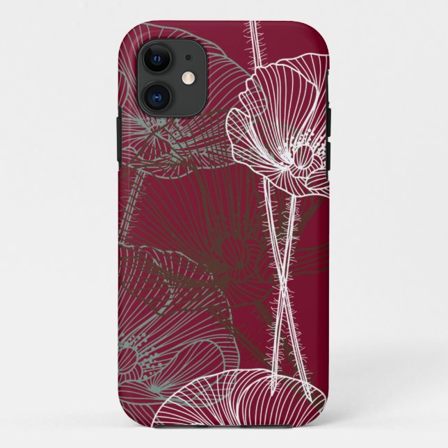 Hand Drawn Poppies on Dark Red Case-Mate iPhone Ca Case (Back)