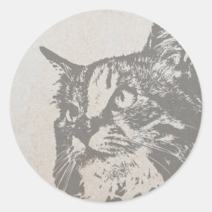 Hand drawn portrait of Cat Classic Round Sticker