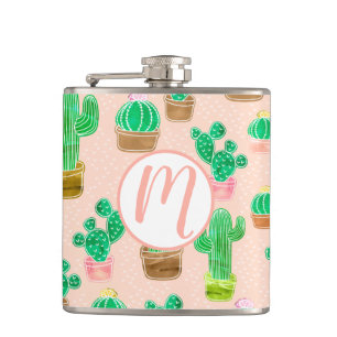 Hand Drawn Potted Cactus Pattern Hip Flask