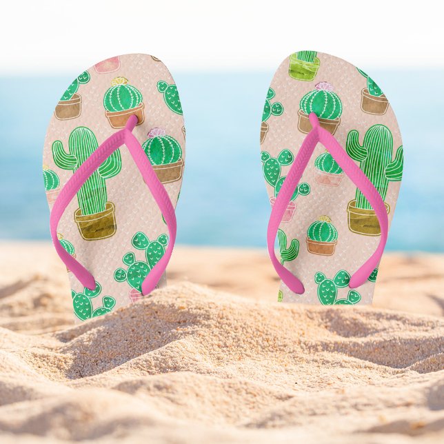 Hand Drawn Potted Cactus Pattern Jandals (Creator Uploaded)