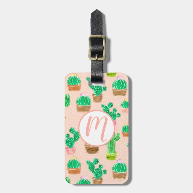 Hand Drawn Potted Cactus Pattern Luggage Tag (Front Vertical)